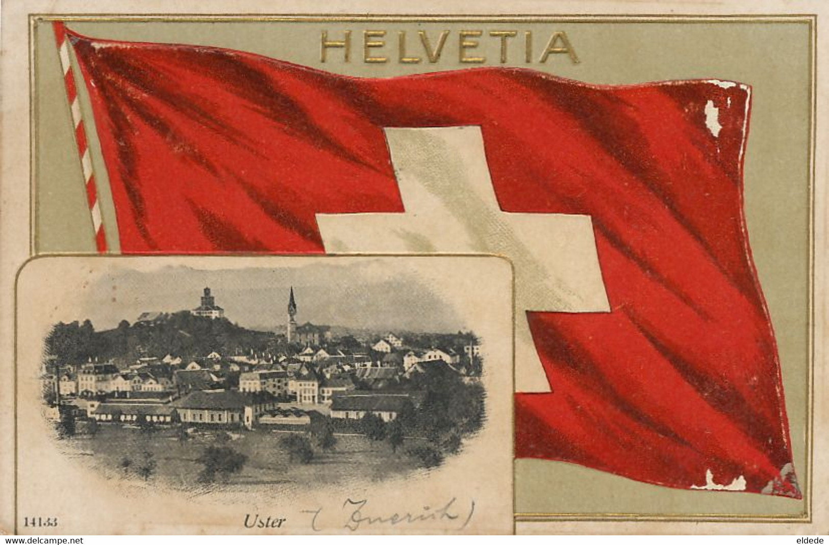 Embossed Helvetia Flag Card Uster P. Used Pfaffikon  Guggenheim - Pfäffikon