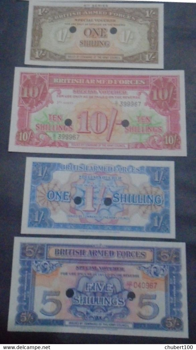 GREAT BRITAIN, P M20d M26b M28b M32b , 1 + 5 + 10 Shillings , ND 1948 1956 1962 - British Armed Forces & Special Vouchers