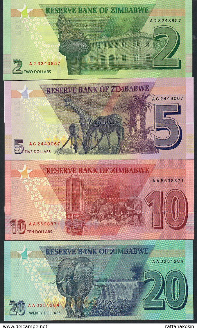 ZIMBABWE NLP 2 + 5 DOLLARS 2019 + 10 + 20 DOLLARS 2020   UNC. - Zimbabwe