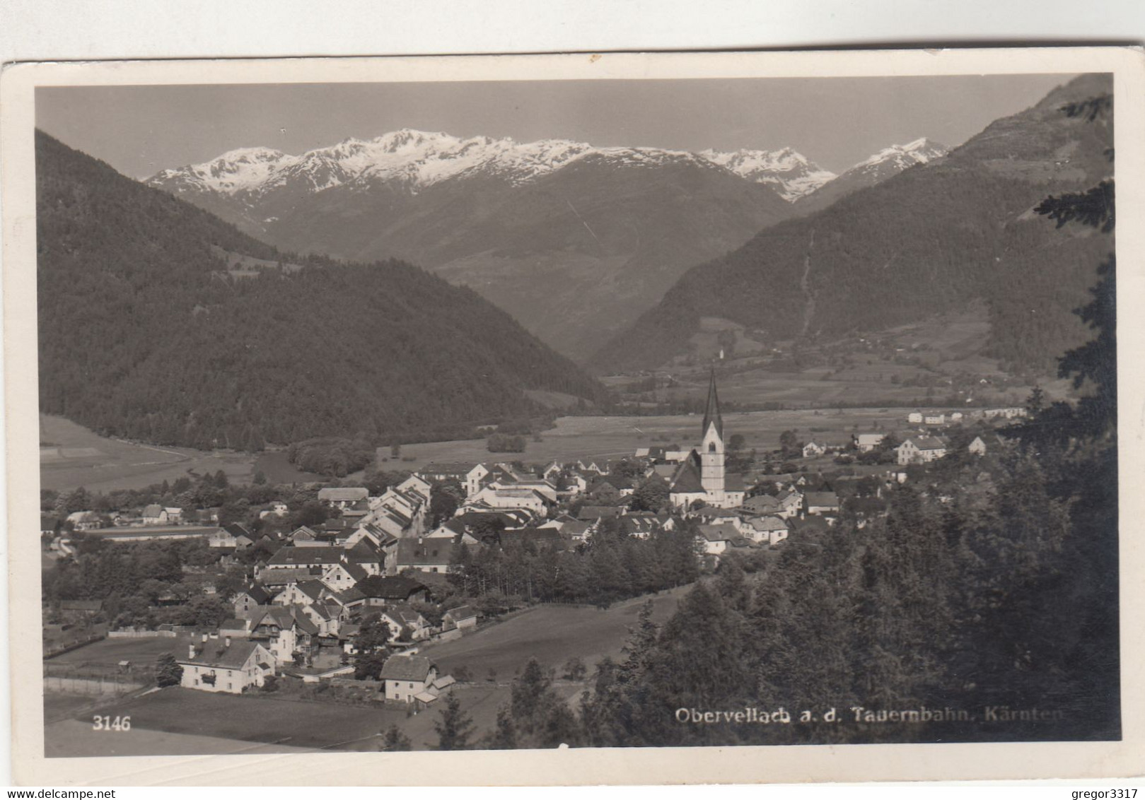 B4449) OBERVELLACH - Einzelne Häuser U. Kirche A. D. Tauernbahn ALT ! 1943 - Obervellach