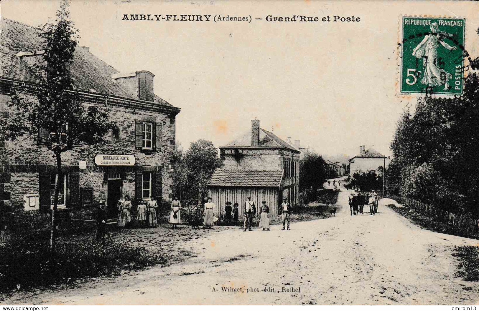 [08] Ambly Fleury Ardennes Grand Rue Et Poste A. Wilmet Photo édit Rethel Bureau De Poste Attelage Animation - Andere & Zonder Classificatie