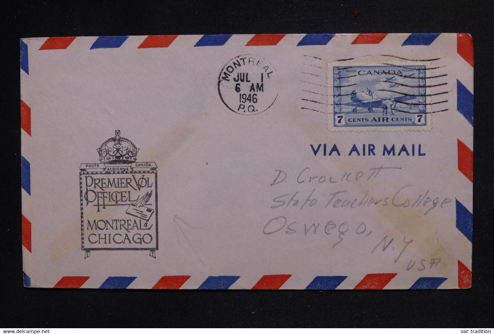 CANADA - Enveloppe 1er Vol De Montréal / Chicago Pour Oswego En 1946 - L 126073 - Brieven En Documenten