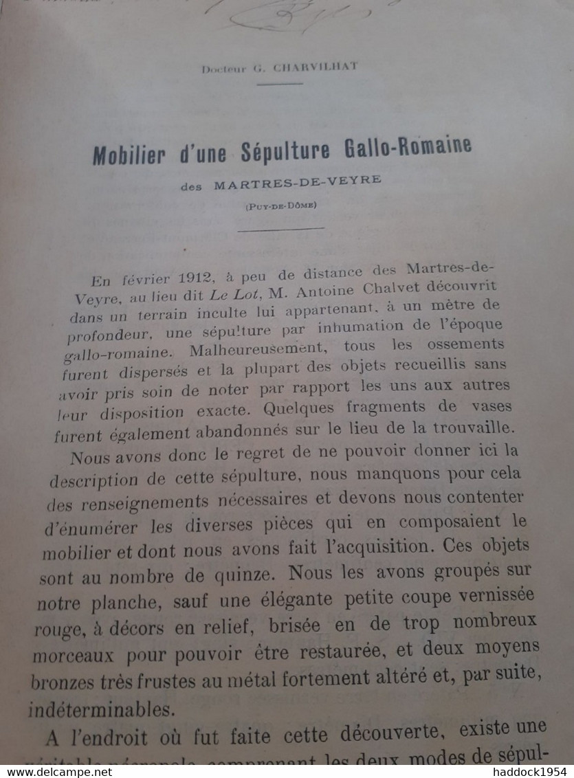 Mobilier D'une Sépulture Gallo-romaine Des MARTRES DE VEYRE CHARVILHAT Imprimerie Montlouis 1913 - Auvergne
