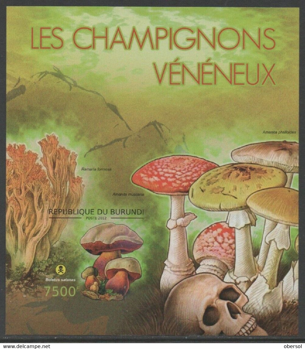 Burundi 2012 Mushrooms Poisonous Imperforated Souvenir Sheet MNH (2) - Ongebruikt