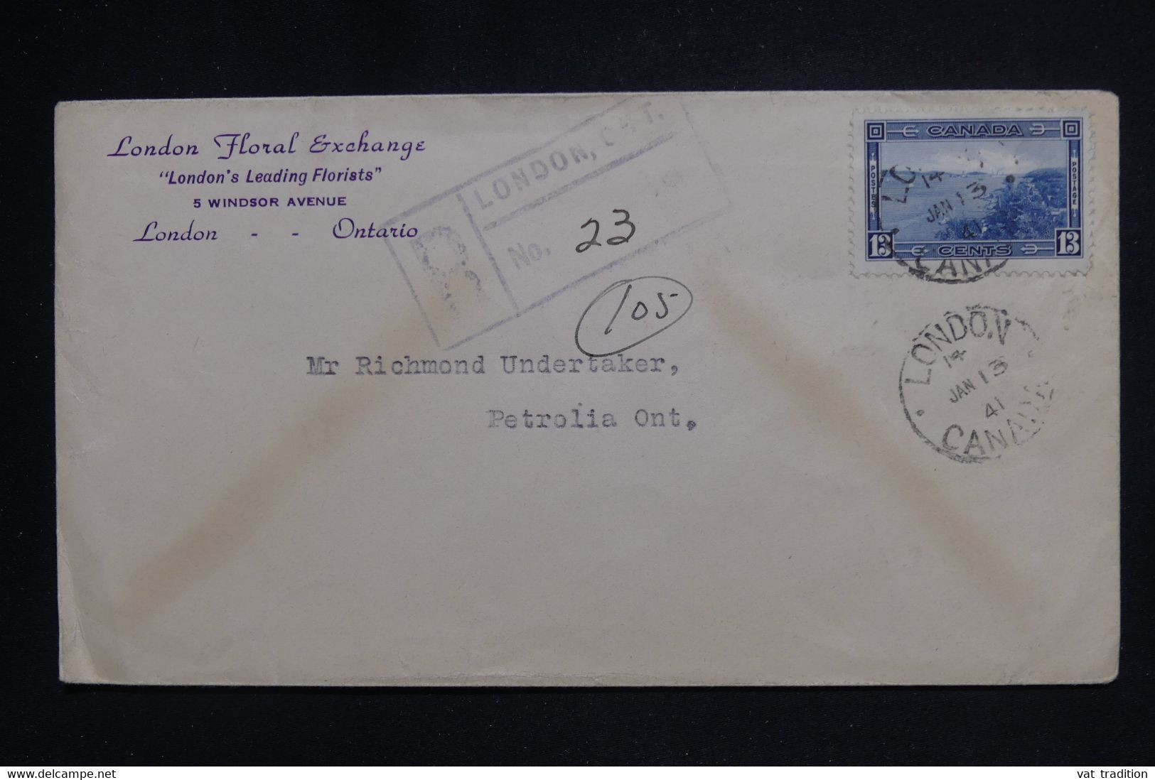 CANADA - Enveloppe Commerciale En Recommandé De London Pour Petrolia En 1941 - L 126084 - Storia Postale