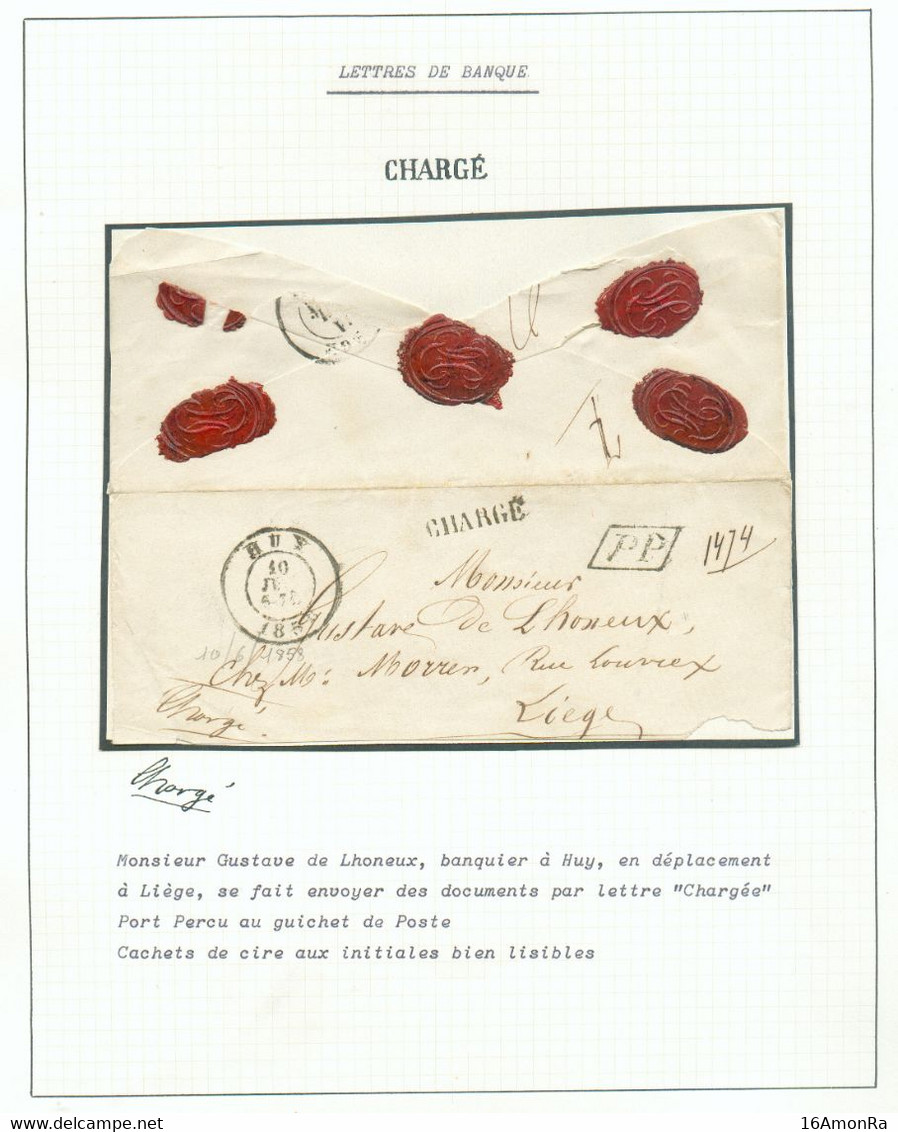 Enveloppe De HUY Le 10 Juin 1858 + Griffe PP Et CHARGE Vers Liège. Superbe - 19672 Ex-Collection Fr. H. VAN DER AUWERA - 1830-1849 (Independent Belgium)