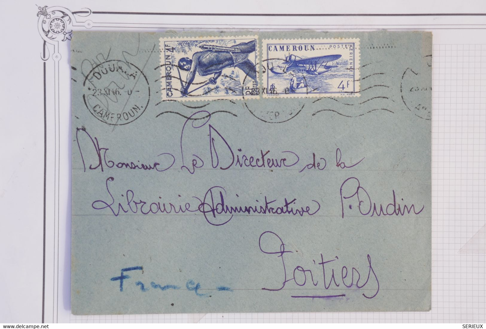 AZ8 CAMEROUN  BELLE LETTRE  1946 PAR AVION DOUALA   POUR POITIERS  FRANCE  ++++   AFFRANCH. PLAISANT - Brieven En Documenten