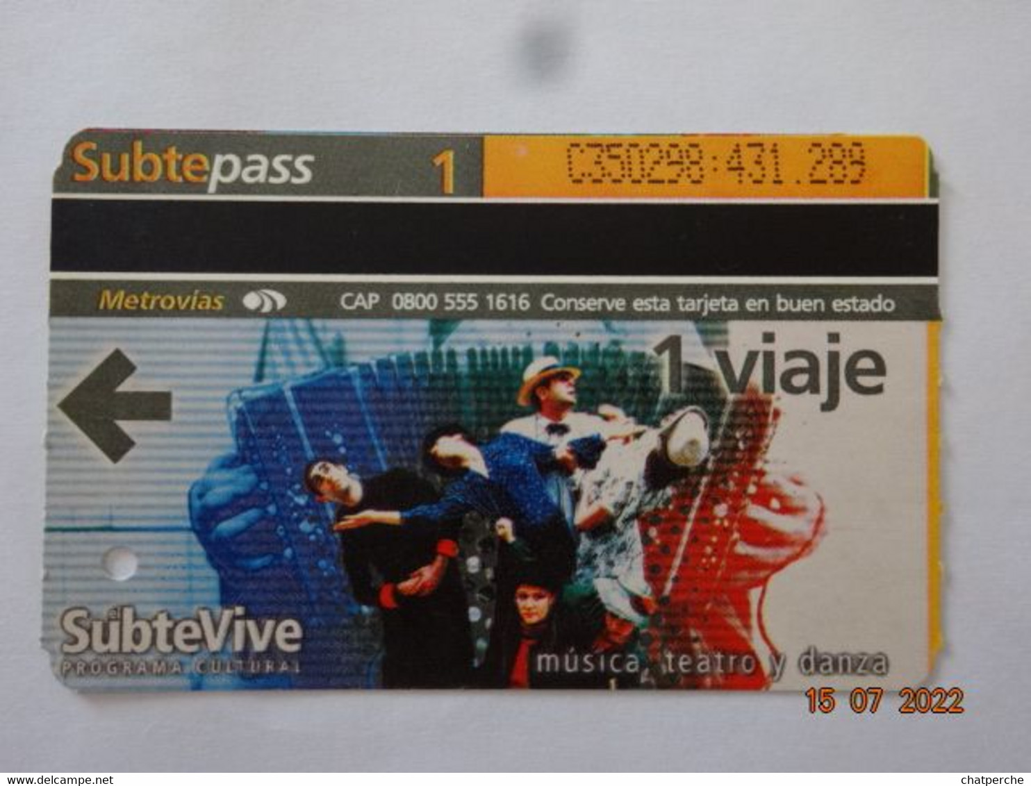 TICKET BILLET TRANSPORT METRO BUENOS-AIRES ARGENTINE SUBTE PASS MUSIQUE DANSE THEATRE - World