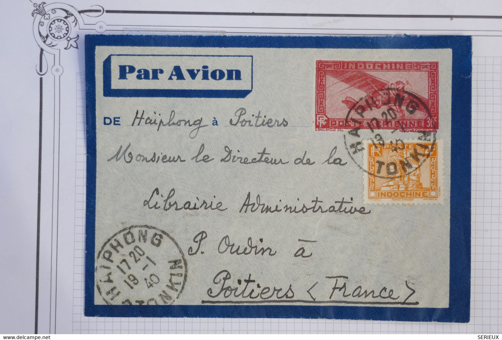 AZ8 INDOCHINE   BELLE LETTRE  1940 HAIPHONG POUR POITIERS  FRANCE  +++++   AFFRANCH. PLAISANT - Poste Aérienne