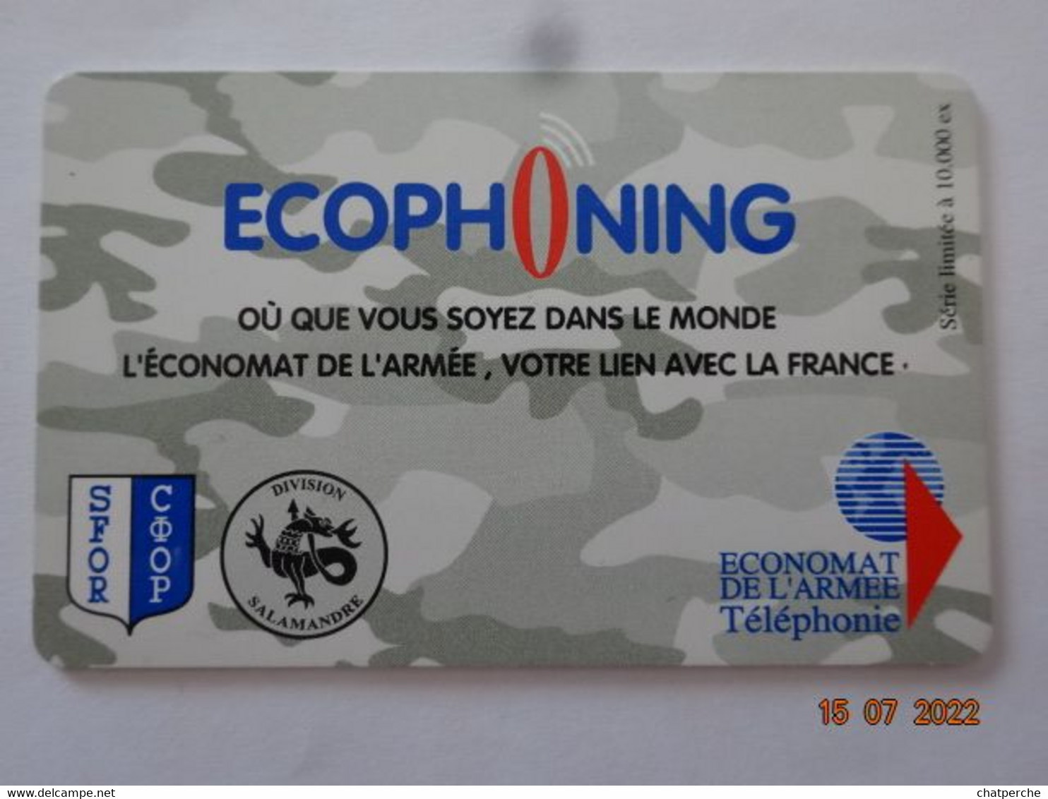 CARTE A USAGE MILITAIRE CARTE INTERNET ECOPHONING SFOR / COOP DIVISION SALAMANDRE -  Cartes à Usage Militaire