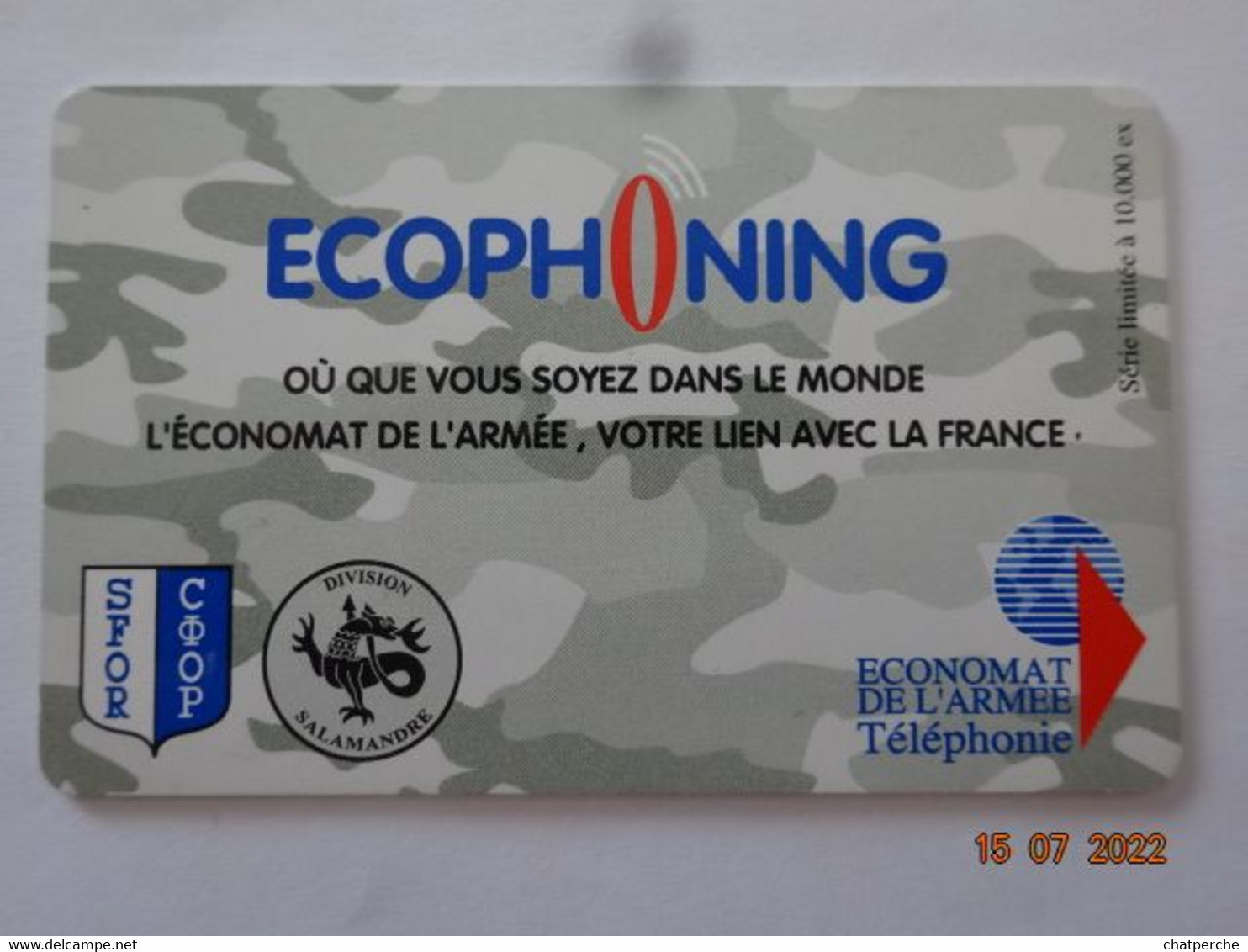 CARTE A USAGE MILITAIRE CARTE INTERNET ECOPHONING SFOR / COOP DIVISION SALAMANDRE - Military Phonecards