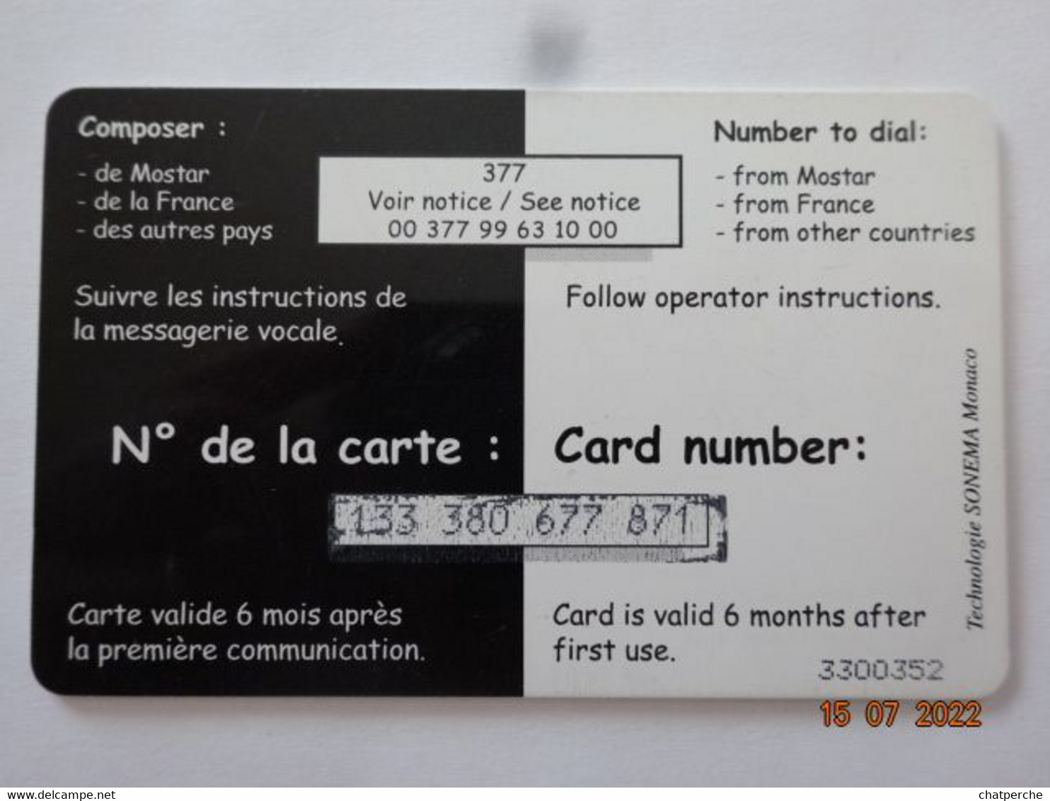 CARTE A USAGE MILITAIRE CARTE INTERNET ECOPHONING SFOR / COOP DIVISION SALAMANDRE - Militares