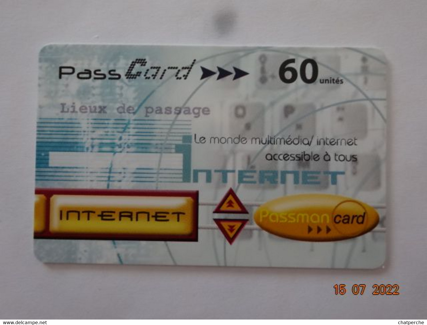 CARTE ACCES INTERNET PASS CARD 60 MN PASSMAN - Other & Unclassified