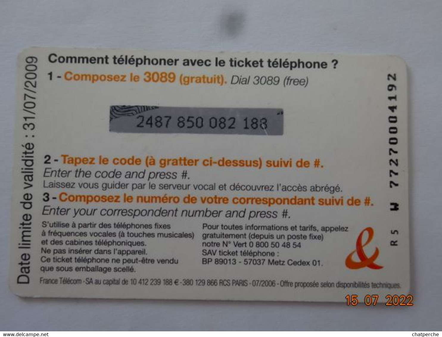 TELECARTE PREPAYEE TICKET FT RUGBY FRANCE TELECOM - FT Tickets