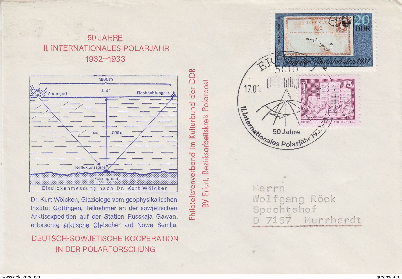 DDR 1982 50 Jahre II Internationales Polarjahr Ca Erfurt  17-01-2003 (DD203) - Année Polaire Internationale