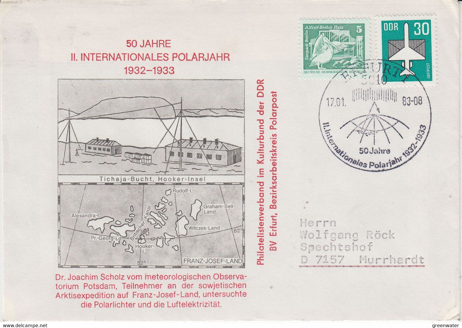 DDR 1982 50 Jahre II Internationales Polarjahr Ca Erfurt  17-01-2003 (DD204) - Internationales Polarjahr