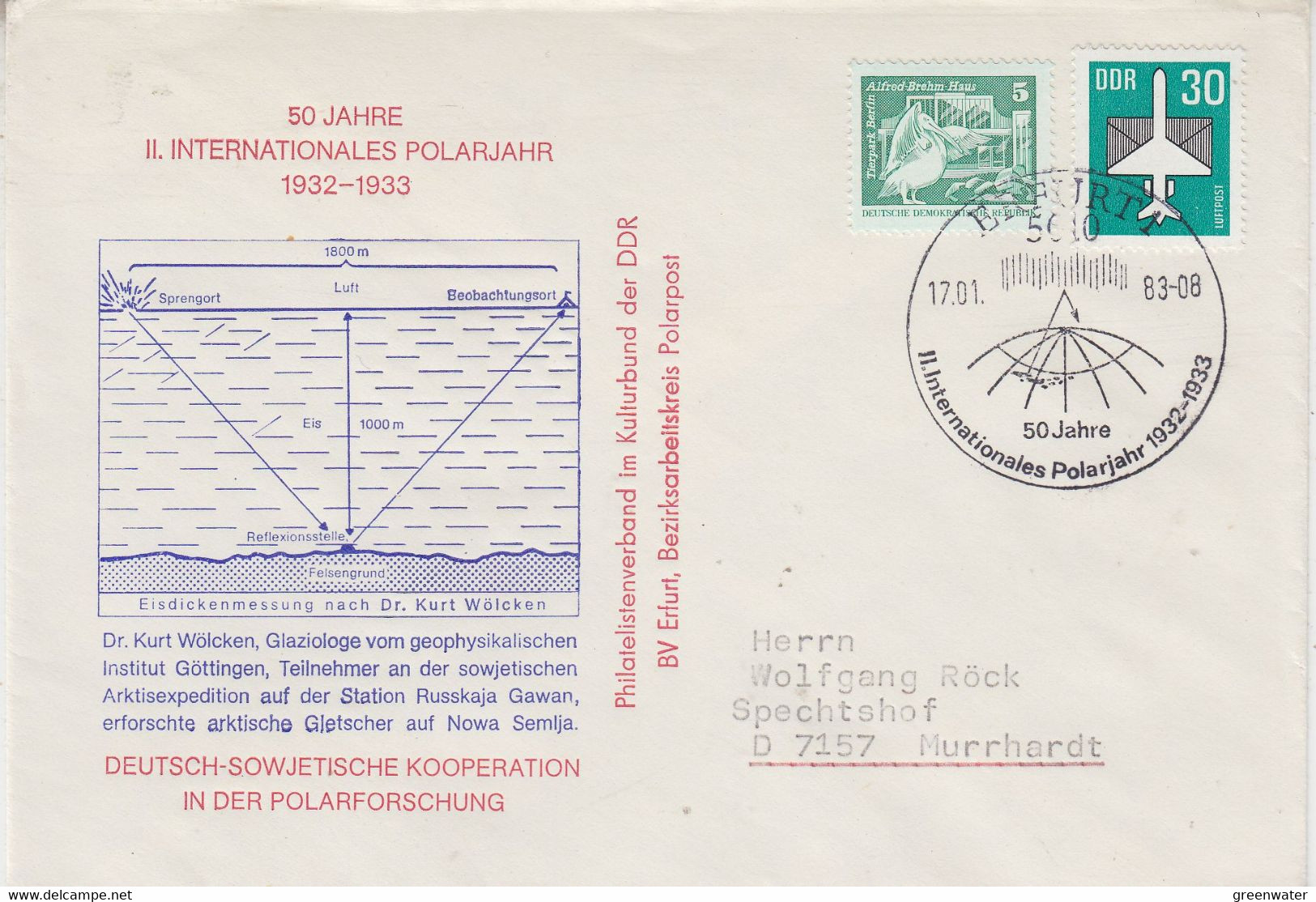 DDR 1982 50 Jahre II Internationales Polarjahr Ca Erfurt  17-01-2003 (DD205) - Año Polar Internacional