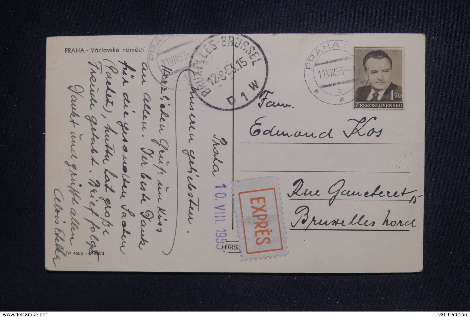 TCHÉCOSLOVAQUIE - Entier Postal De Praha Pour Bruxelles En Exprès En 1953 - L 126133 - Cartes Postales