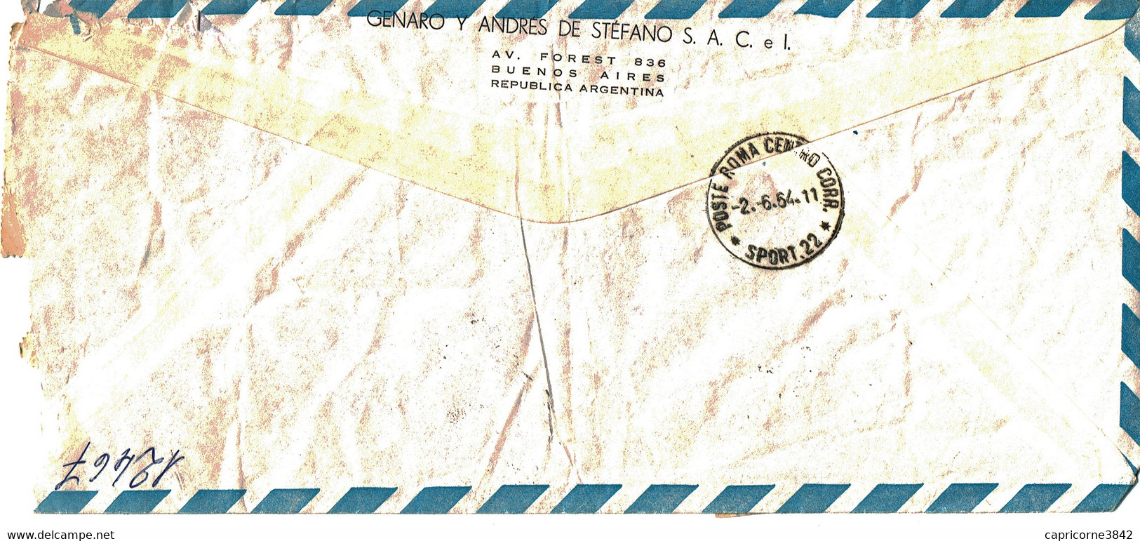 1954 - Lettre Recommandée D'Argentine Pour Rome (Italie) - Taxée à L'arrivée 3 Tp N° 74 - Impuestos