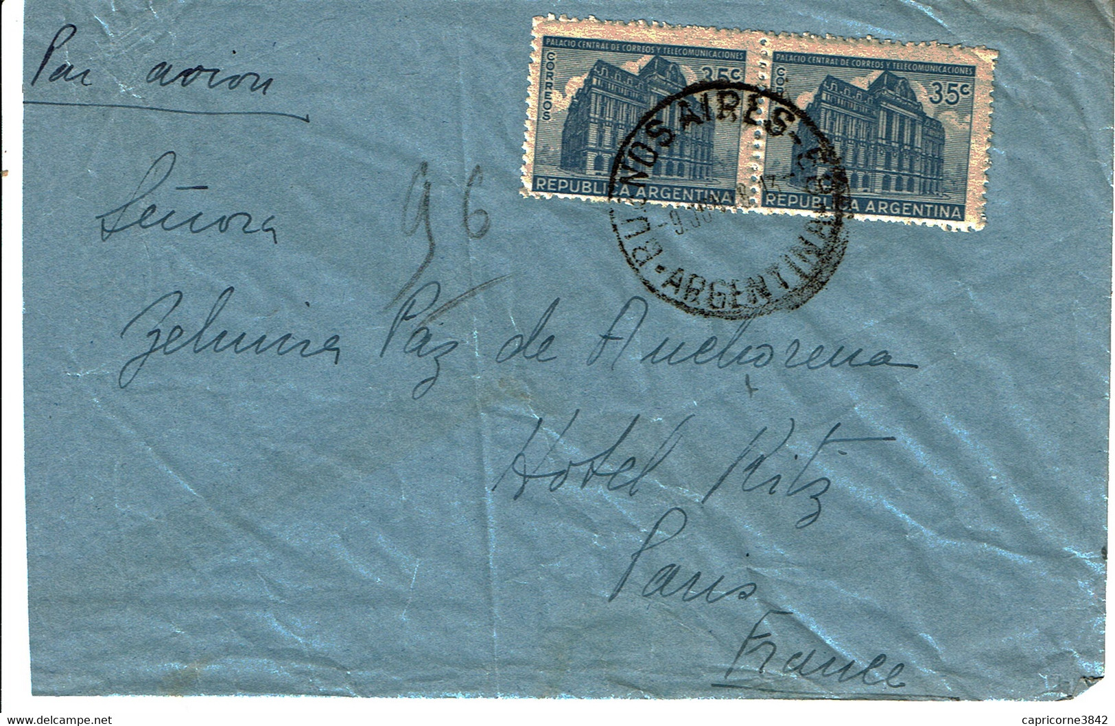 Lettre De Buenos-Aires Pour Paris - 2 Tp N° 449 - Covers & Documents