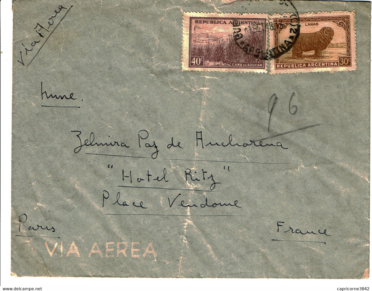 1948 - Lettre D'Argentine Pour Paris - Tp N° 377 + 452A - Brieven En Documenten