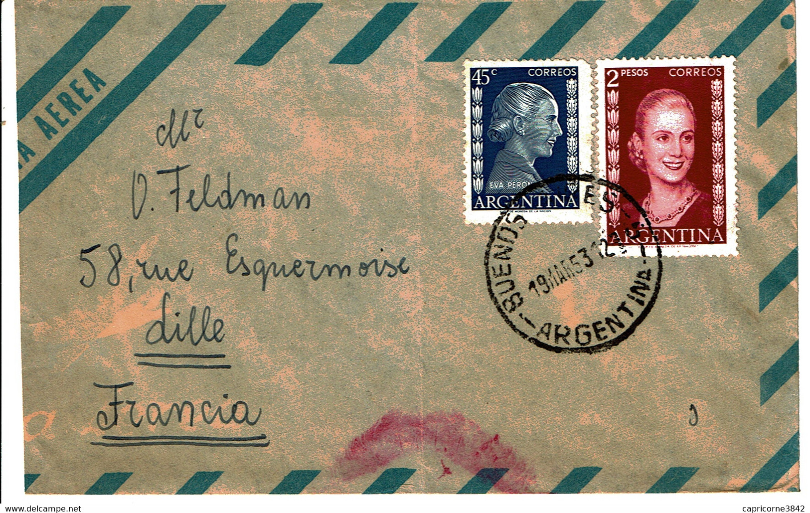 1953 - Lettre D'Argentine Pour Lille (France) - Tp N° 523 + 527 - Storia Postale