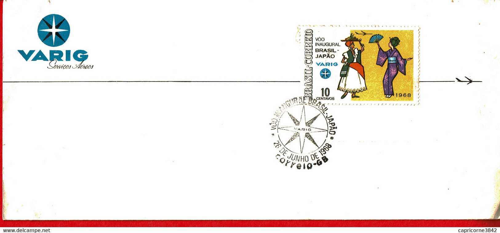 1968 - Vol Inaugural Brésil-Japon Par La Compagnie VARIG - Oblitération Sur Tp N° 856 - Poste Aérienne (Compagnies Privées)