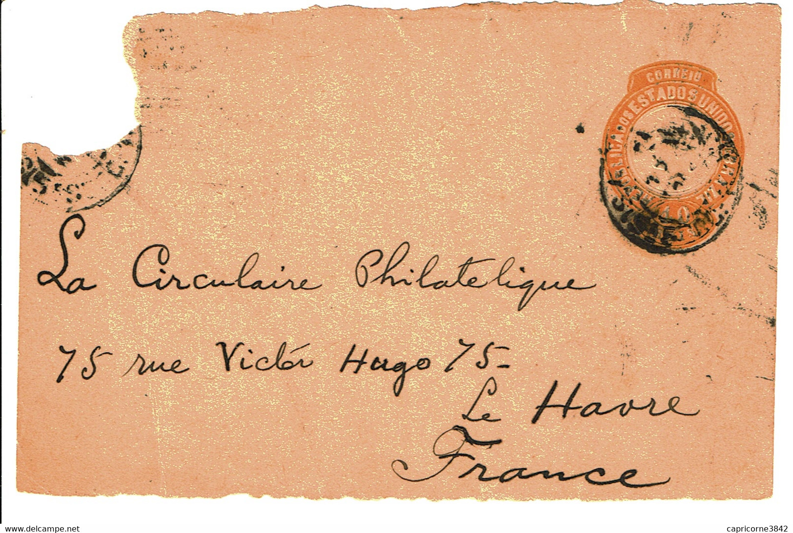 Brésil Pour La France - Entier Postal 40 Reis (Seulement Devant D'enveloppe) - Postal Stationery