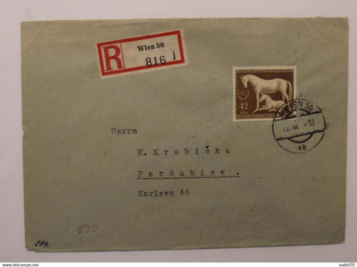 1944 Wien Pardubice Cover Dt Reich Wk2 Grossdeutsches Reich Einschreiben Pardubitz - Cartas & Documentos