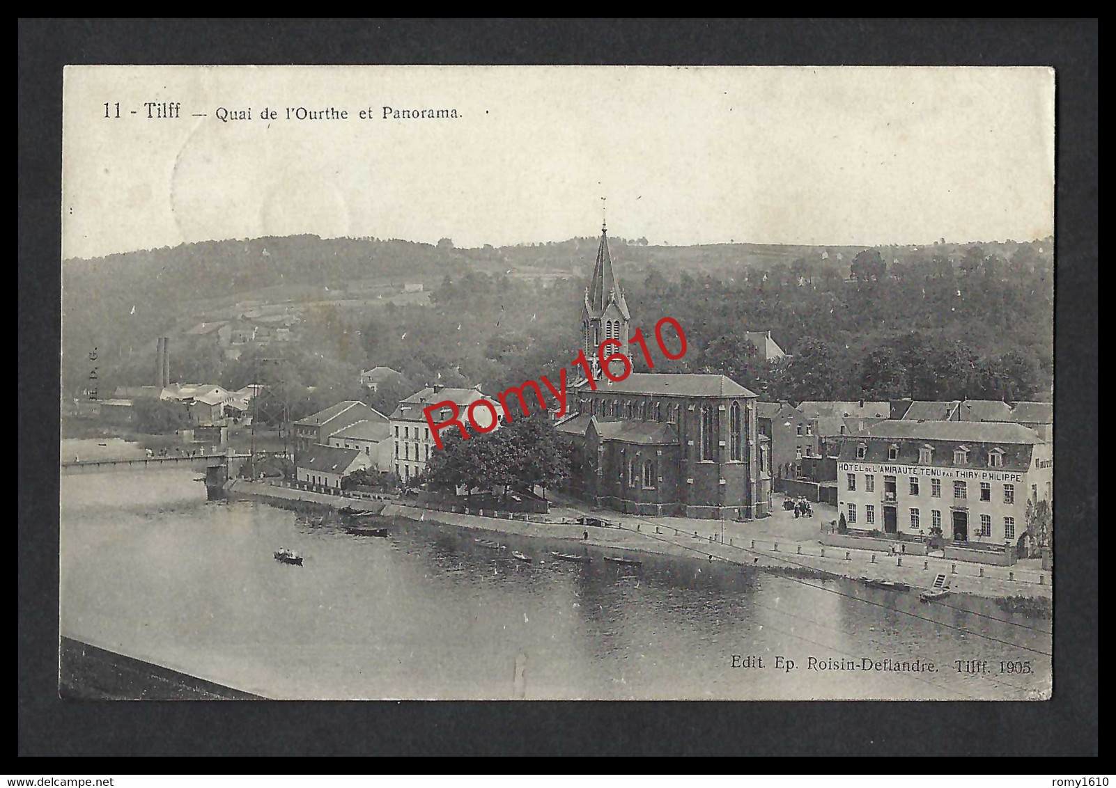 TILFF. Quai De L'Ourthe, Eglise, Hôtel De L'Amirauté, Animation.  Voyagée En 1906.  3 Scans. En Très Bon état. - Esneux