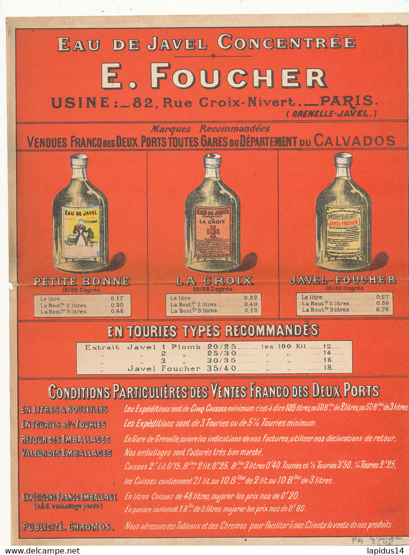 FA 2548 /FACTURE  PUB DEPLIANT    EAU DE JAVEL E. FOUCHER  PARIS - Droguerie & Parfumerie