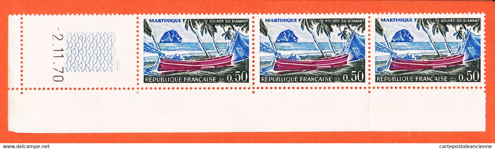 Tb105 ⭐ Bloc Coin Daté France 1970 Y&T N°1644 Tirage  02-11-70 MARTINIQUE 3x 0.50 Fr Neuf Sans Charnière Y & T - 1970-1979