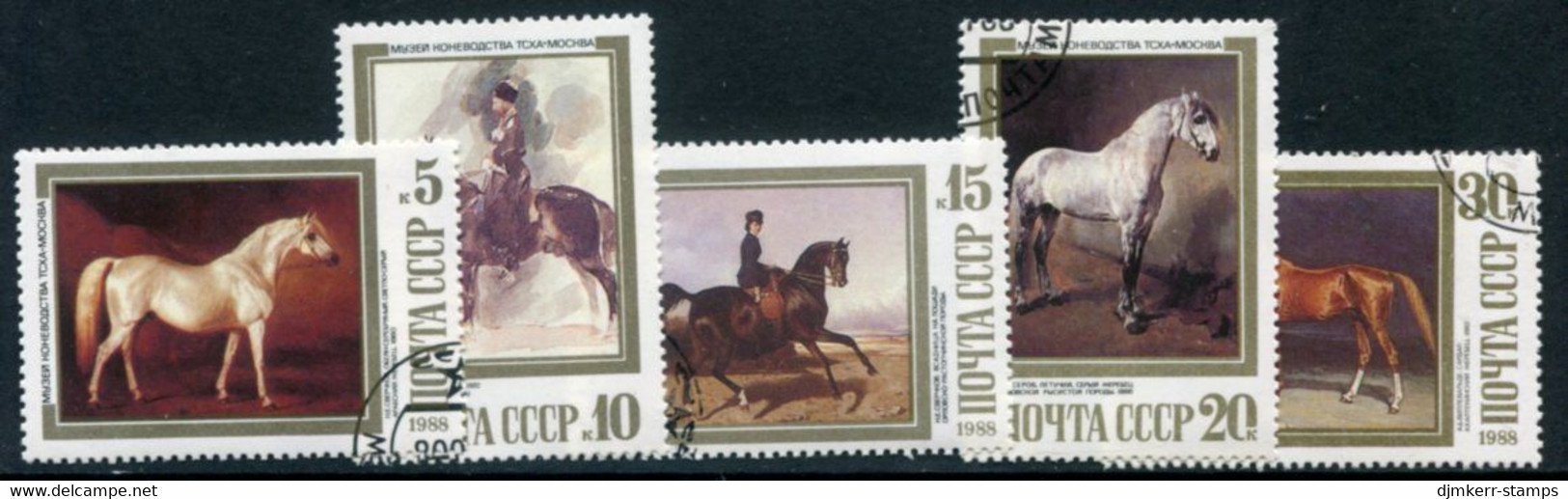 SOVIET UNION 1988 Equestrian Paintings Used     Michel 5854-58 - Usados