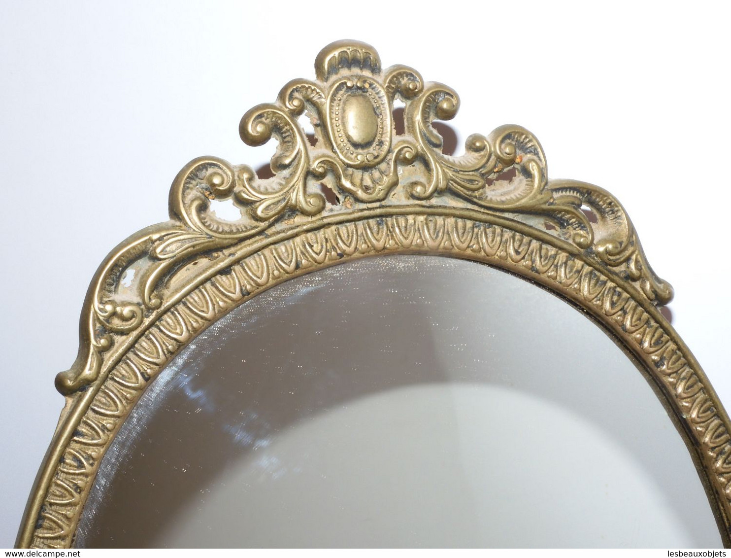 *JOLI ANCIEN MIROIR COIFFEUSE PIVOTANT PSYCHE EN LAITON A POSER DECO XXe    E - Espejos