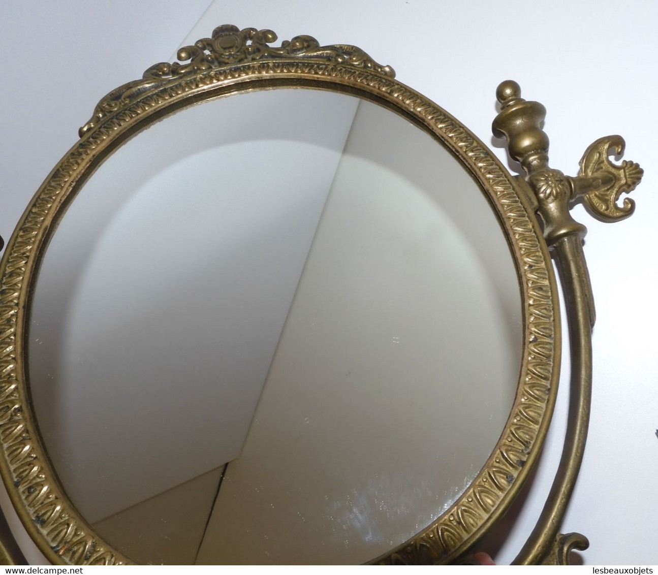 *JOLI ANCIEN MIROIR COIFFEUSE PIVOTANT PSYCHE EN LAITON A POSER DECO XXe    E