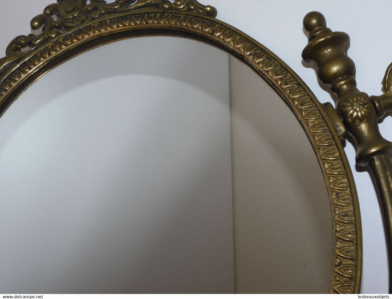 *JOLI ANCIEN MIROIR COIFFEUSE PIVOTANT PSYCHE EN LAITON A POSER DECO XXe    E