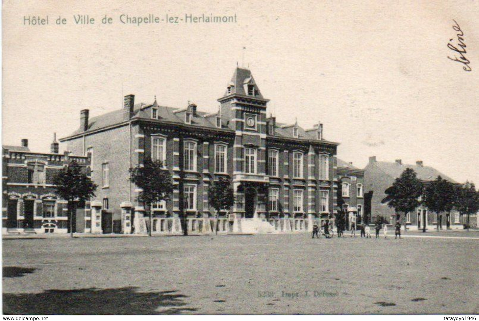 Chapelle-lez-Herlaimont  Hotel De Ville Animée Cyclistes Voyagé En 1909 - Chapelle-lez-Herlaimont