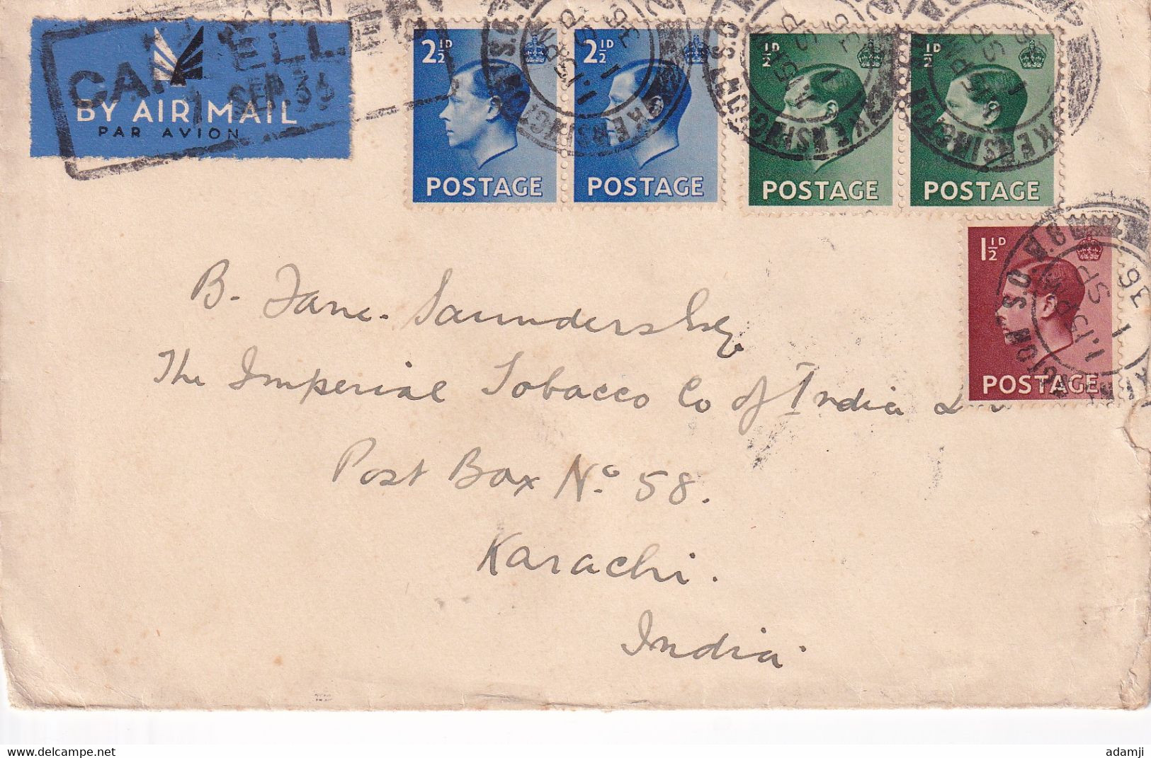 GREAT BRITAIN 1936 EDWARD VIII COVER TO INDIA (KARACHI Now PAKISTAN) - Brieven En Documenten