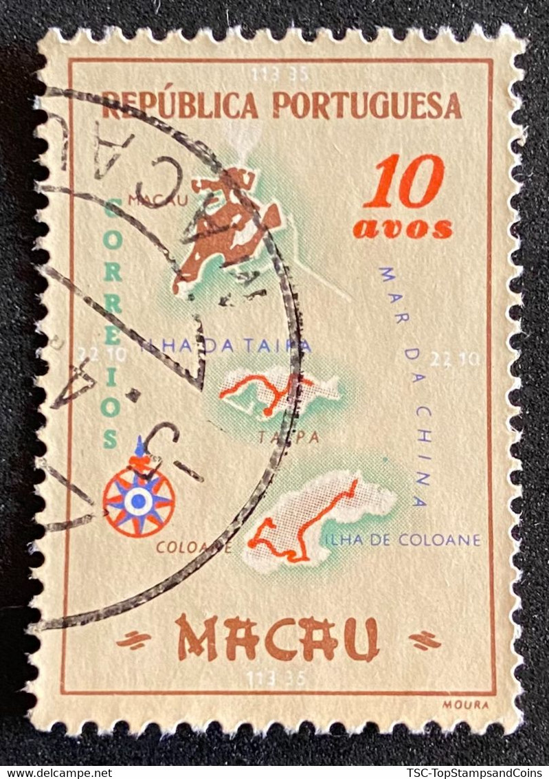 MAC5389U2 - Macau Geographic Map - 10 Avos Used Stamp - Macau - 1956 - Oblitérés