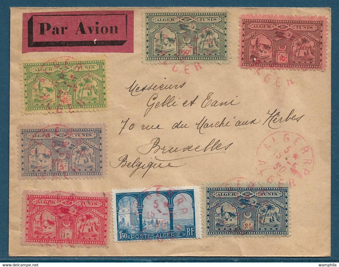 Algérie Série Complète Des 6 Vignettes Sur Lettre. - Airmail