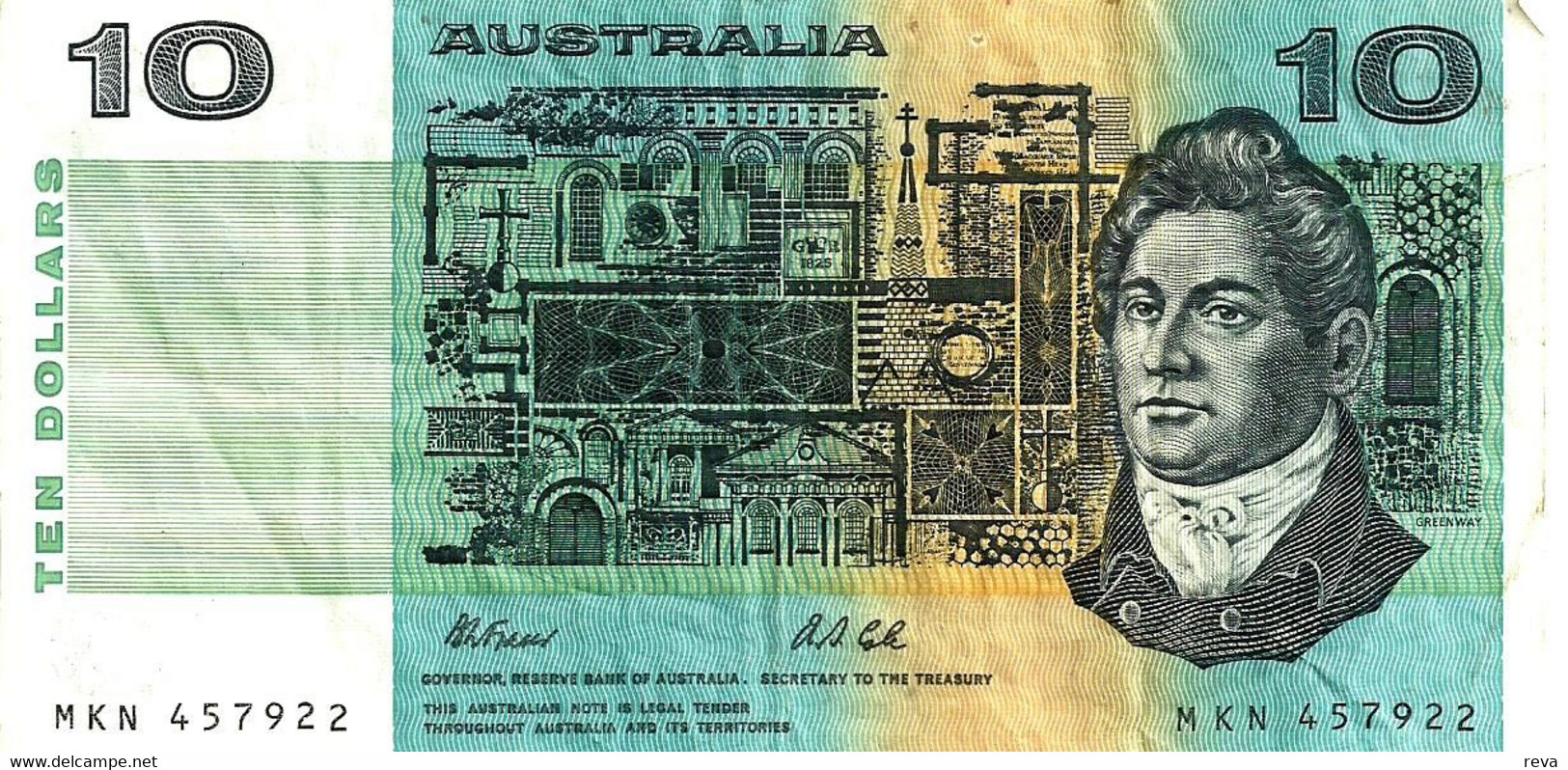 AUSTRALIA $10 BLUE MAN HEAD 7TH SIGNATURE FRAZER-COLE MAN BACK ND(1991) AVF  P.45g W.1994 READ DESCRIPTION - 1974-94 Australia Reserve Bank (paper Notes)