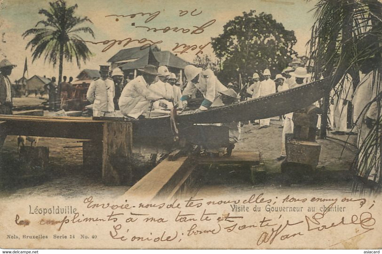 Leopoldville Visite Gouverneur Au Chantier Hand Colored Nels Serie 14 No 40 - Kinshasa - Leopoldville