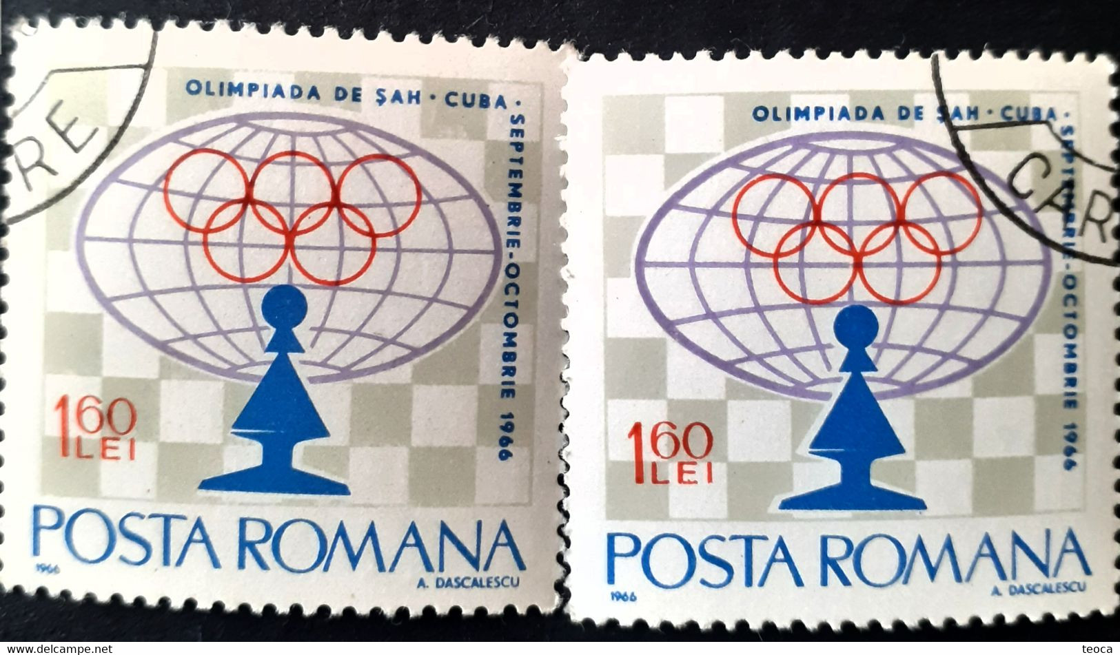 Stamps Errors Chess Romania 1966 MI 2482 Printed With Misplaced Chess Piece Used - Abarten Und Kuriositäten