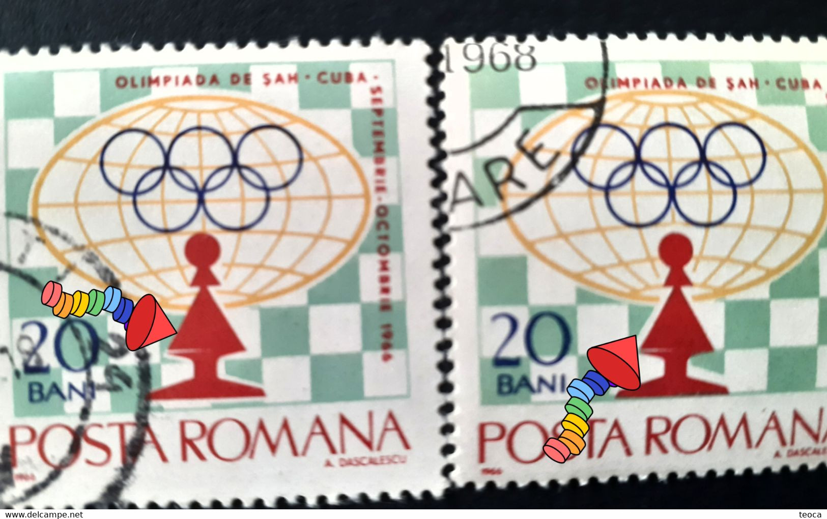 Stamps Errors Chess Romania 1966 MI 2478 Printed With  Misplaced Pieces Chess Piece Used - Abarten Und Kuriositäten