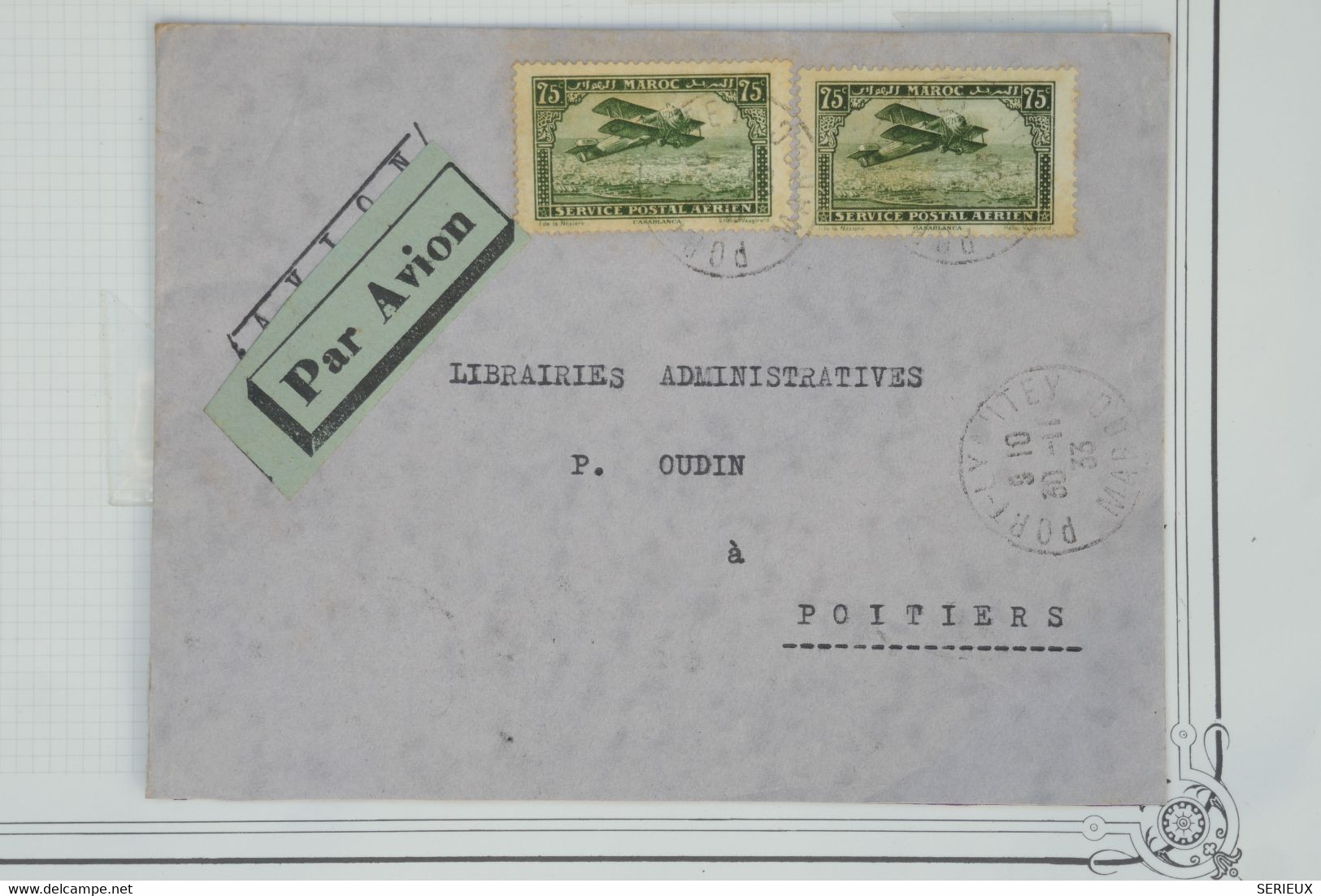 AZ9 MAROC  BELLE LETTRE  1933 PAR AVION   A  POITIERS    FRANCE  ++ AFFRANCH. INTERESSANT - Lettres & Documents