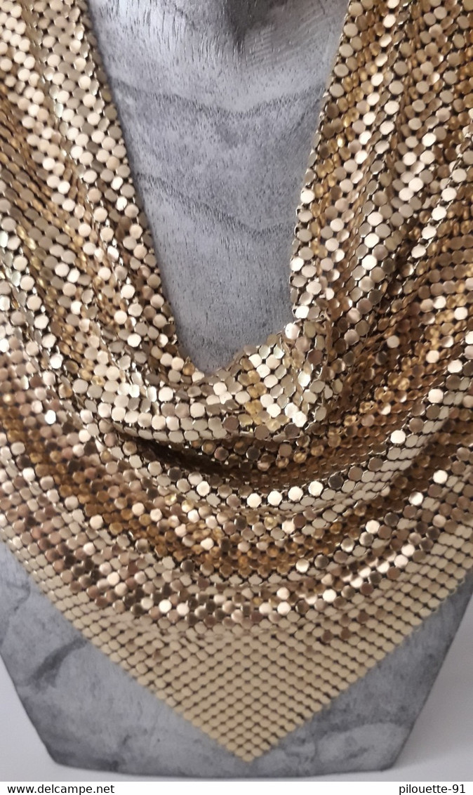 Collier Foulard En Maille Métal Doré Années 70 - Halsketten