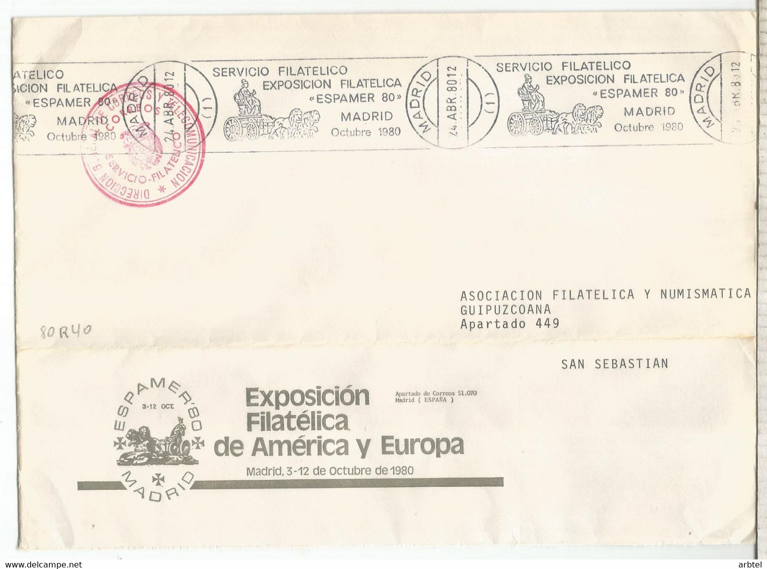 MADRID CC FRANQUICIA SERVICIO FILATELICO MAT RODILLO ESPAMER 80 CIBELES - Franquicia Postal