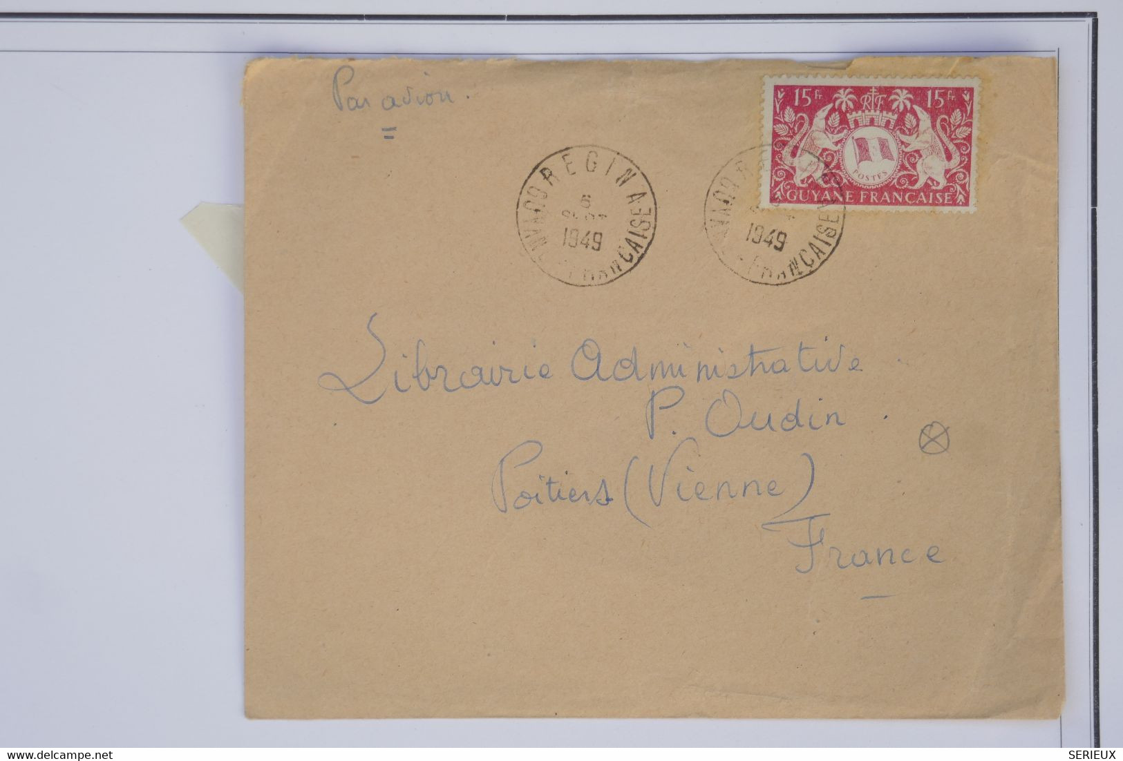 AZ9 GUYANNE   BELLE LETTRE 1949      POUR  POITIERS   FRANCE  + + AFFRANCH. INTERESSANT - Storia Postale