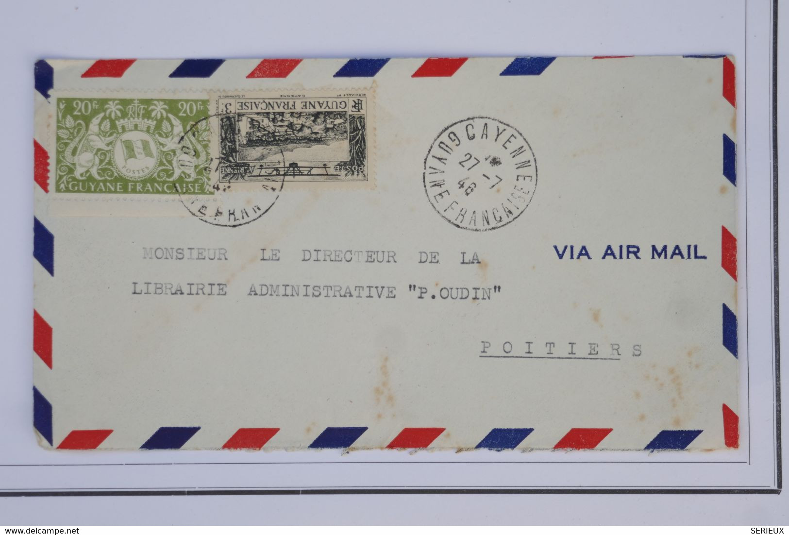 AZ9 GUYANNE  BELLE LETTRE 1948 PAR AVION  CAYENNE   A POITIERS   FRANCE  + LE 3F + AFFRANCH. PLAISANT - Covers & Documents