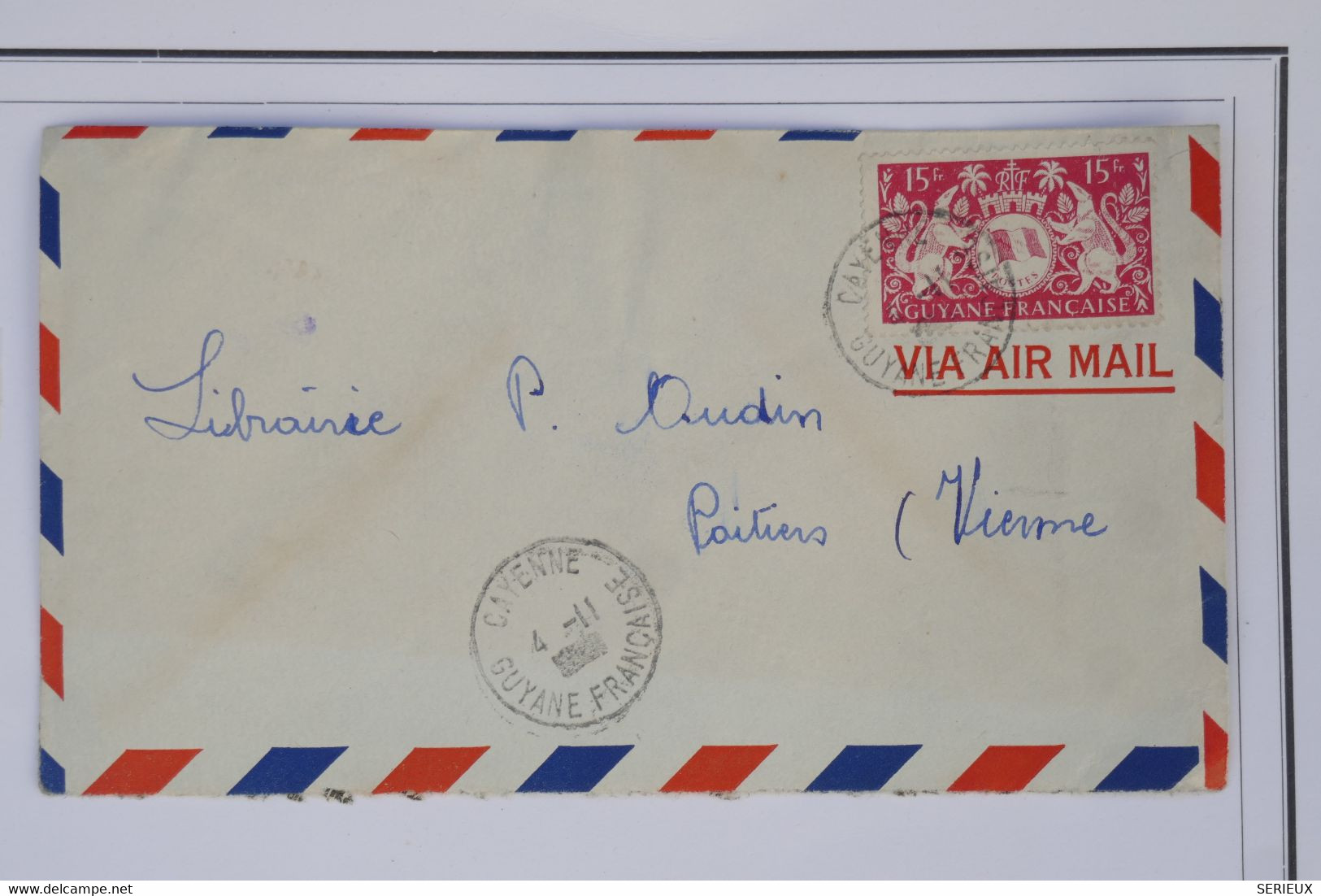 AZ9 GUYANNE  BELLE LETTRE 1948 PAR AVION  CAYENNE   A POITIERS   FRANCE  + + AFFRANCH. PLAISANT - Lettres & Documents